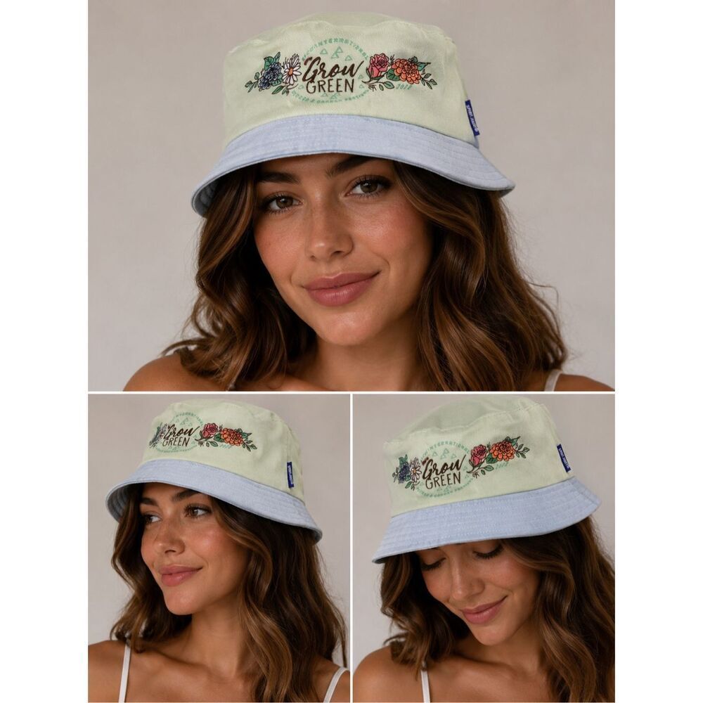 Disney Spirit Jersey Grow Green Floral Bucket Hat One Size Reversible Pastel